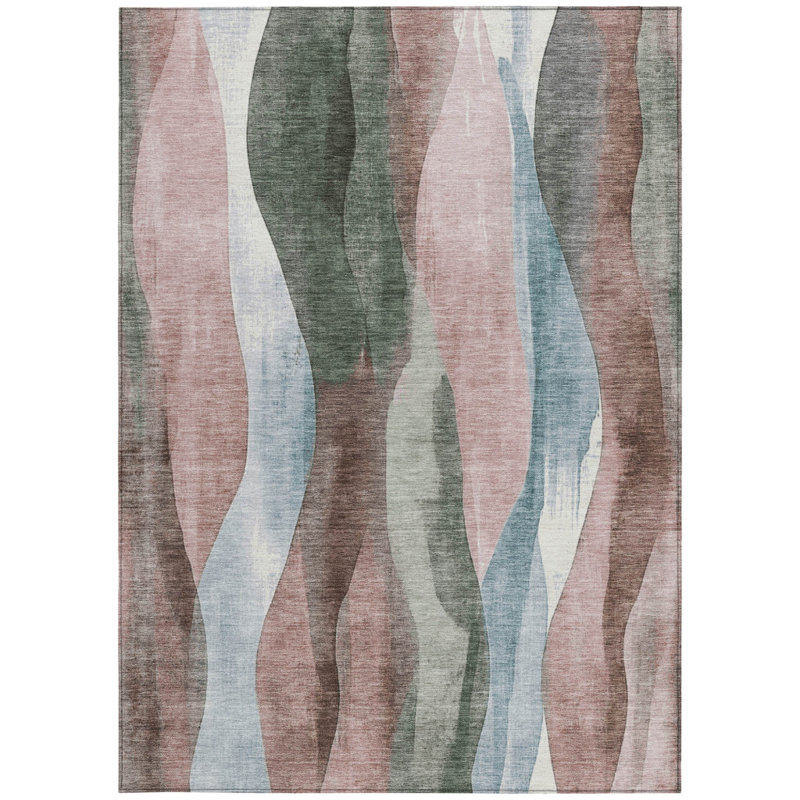 Tapis extérieur lavable abstrait bleu saumon et denim 8 pi x 10 pi