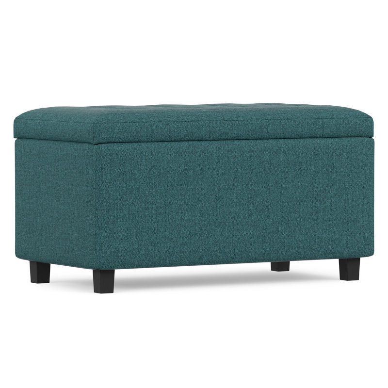 Banc de rangement avec rangement caché contemporain en tissu de polyester l 34 po Cosmopolitan, Bleu sarcelle