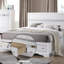 Grand lit de rangement blanc - Acrylique et placage sans sommier requis 5 pieds de support 2 tiroirs avec butée à profil bas en bois Capacité de poids de 660 lb et limite de 20 lb