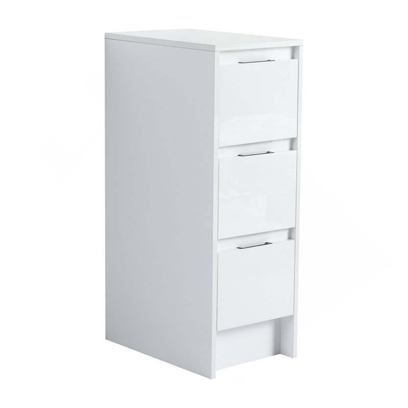 Armoire de rangement autoportante 12 po, 3 tiroirs à fermeture douce, blanc brillant, H 33,44 po x l 11,81 po x P 17,94 po