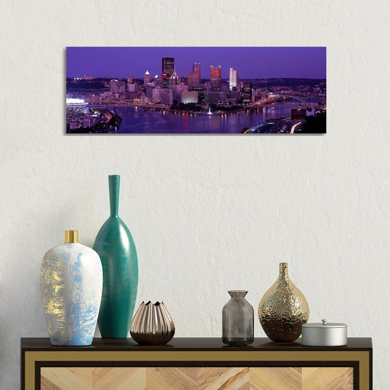Dusk Pittsburgh PA USA 1 Piece Wrapped Canvas Panoramic Wall Art, 30.48 cm H x 91.44 cm W x 1.91 cm D