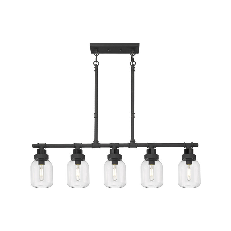 Luminaire suspendu linéaire à 5 tiges Somers, Noir texturé, Transparent