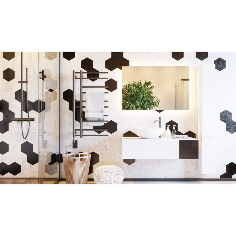 19.5"x37" Ortona Modern Electric Hardwired Towel Warmer - Polished Nickel, Fluid Filled, Unique Design, Includes Programmable Smart Switch, Lifetime Warranty