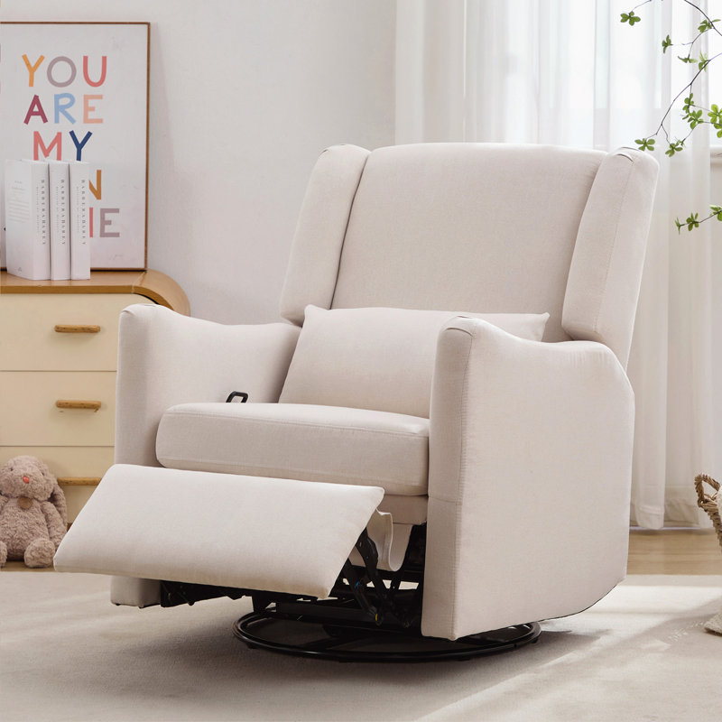 Fauteuil inclinable à bascule pivotant à oreilles de 29,5 po de largeur, fauteuil inclinable berçant et oscillant, fauteuil à bascule pour chambre à coucher, lin