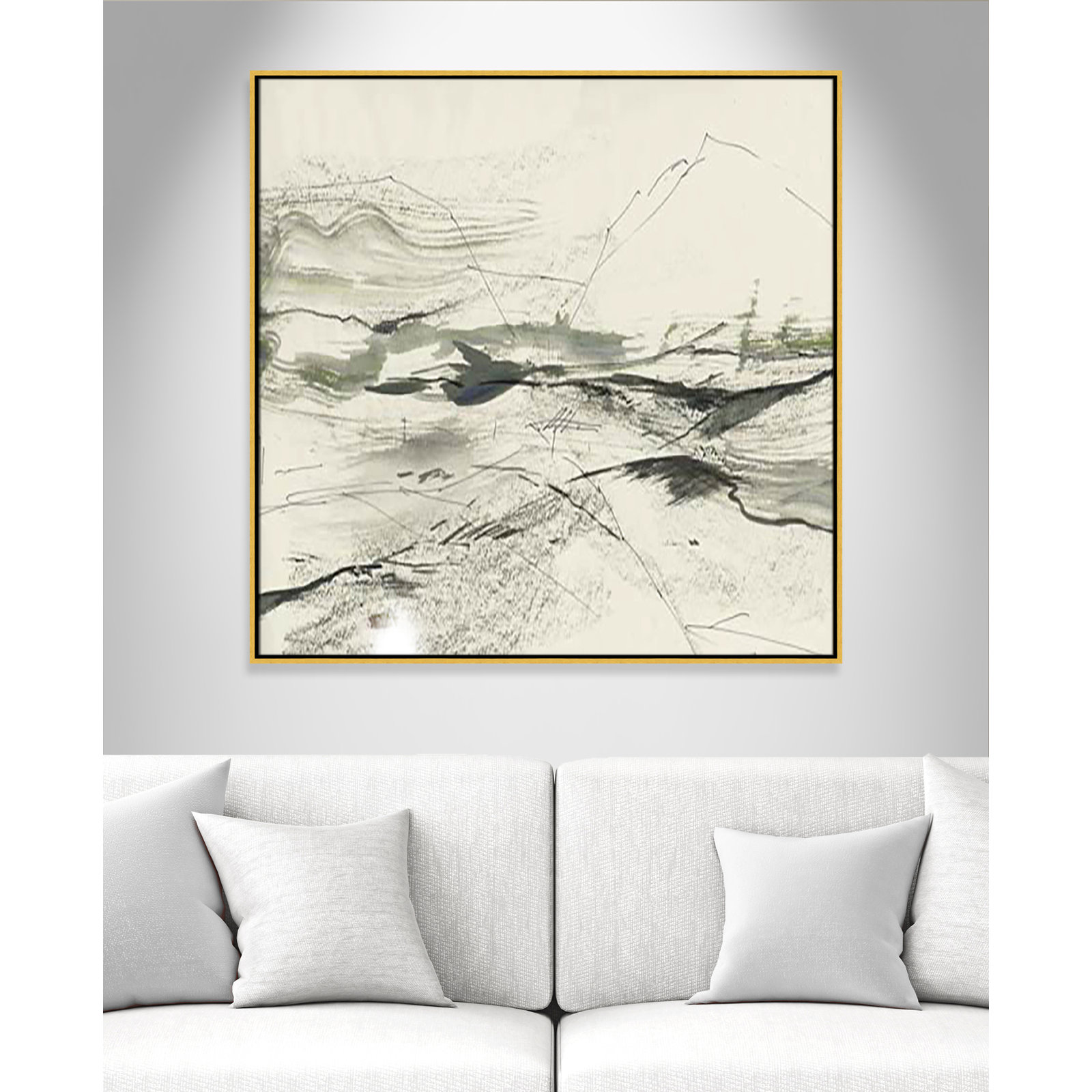 Green Sketches, Gold Floater Framed, 41.5" H x 41.5" W x 2" D