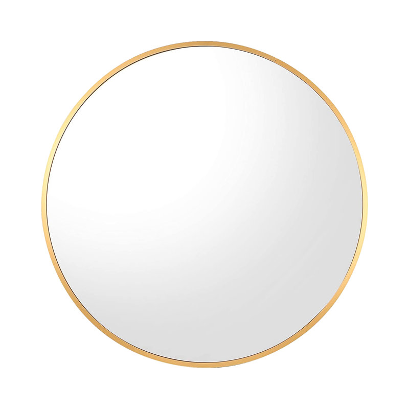 Koval Modern Circle Wall Mounted Mirror for Deco, Bathroom, Vanity, Hallway, 24" x 24", Gold
