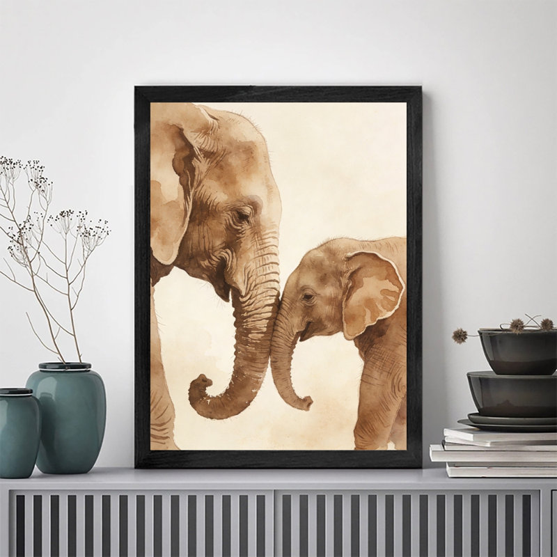 Art encadré noir «A Mother's Love: Mother and Baby Elephant Wall Art Realism», impressions encadrées, H 11 po x l 9 po