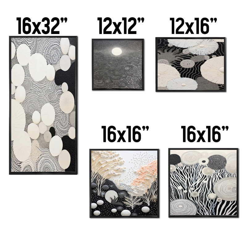 Abstrait corail noir et blanc abstrait - ensemble d'art mural sur toile corail sous l'eau, Cadre flottant noir