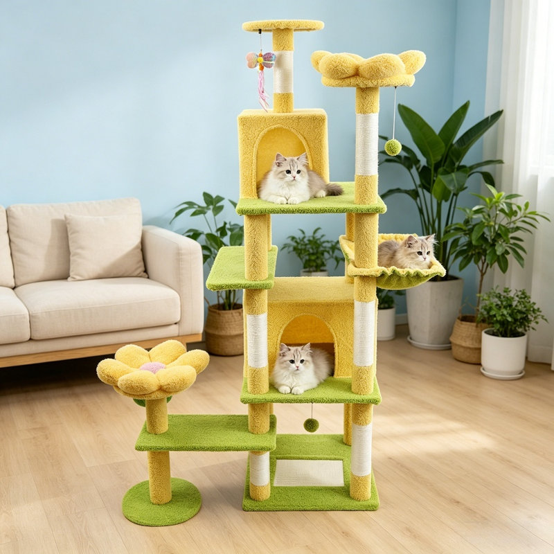 Arbre à chat 71 po avec condo et hamac 71 po, Jaune
