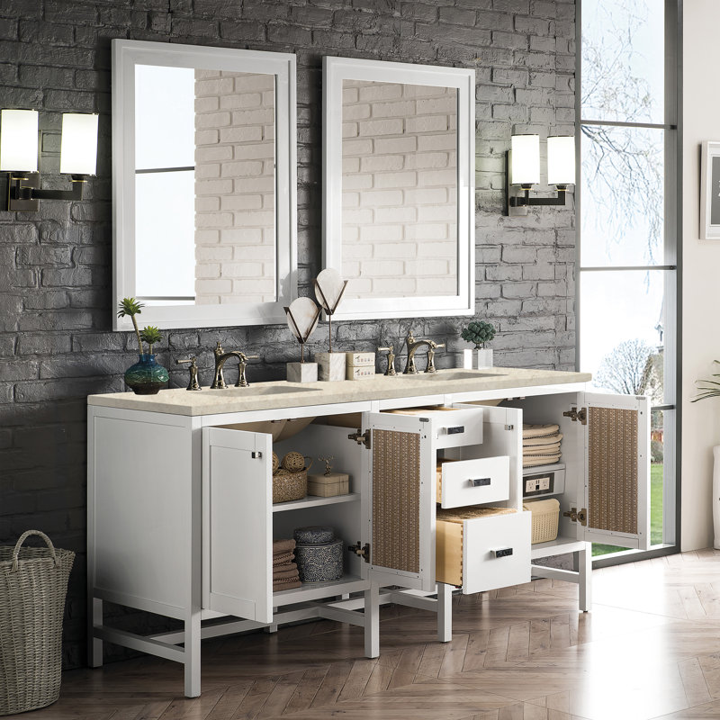 Addison 72" Double Bathroom Vanity Set, Glossy White, 8" Widespread, Tajnar Eclos