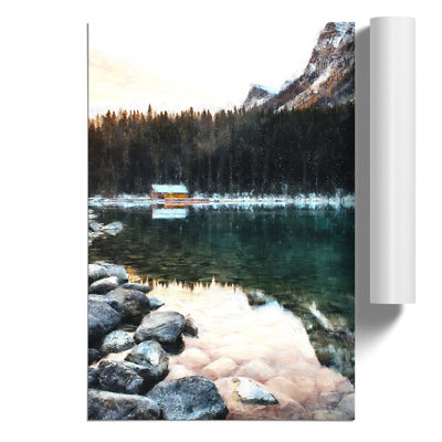 Hut at the Foot of a Mountain Painting - Frameless Print