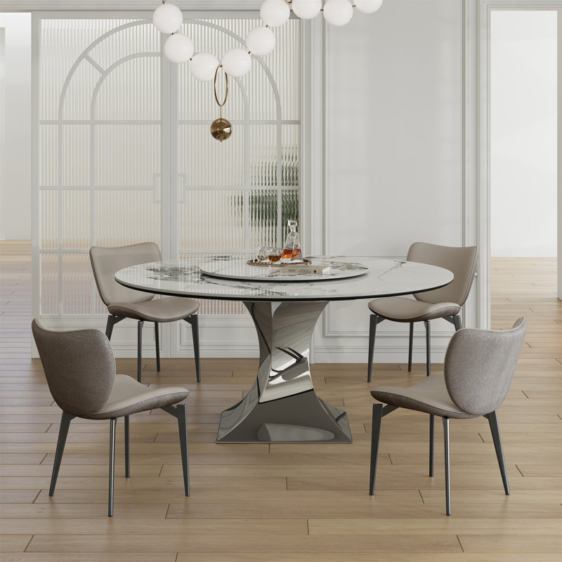 Ensemble de table de salle à manger 59 "en pierre frittée 59" avec 8 chaises rembourrées