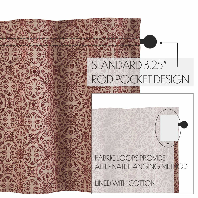   Custom House Geometric Tailored 60'' W Window Valance, Tan/Red