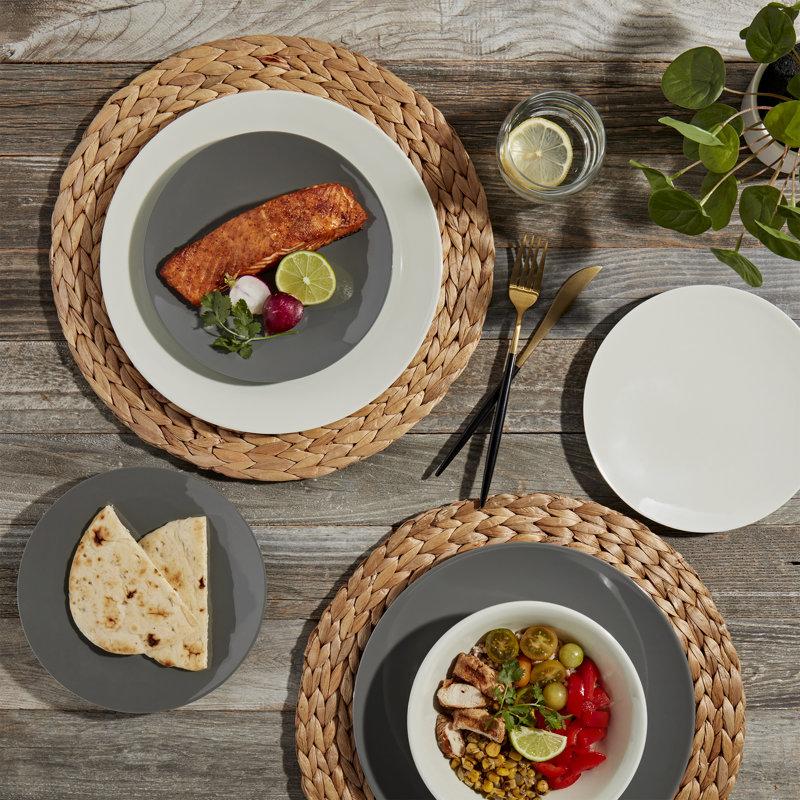 Gray and White Melamine 12-Piece Dinnerware Set, Service for 4