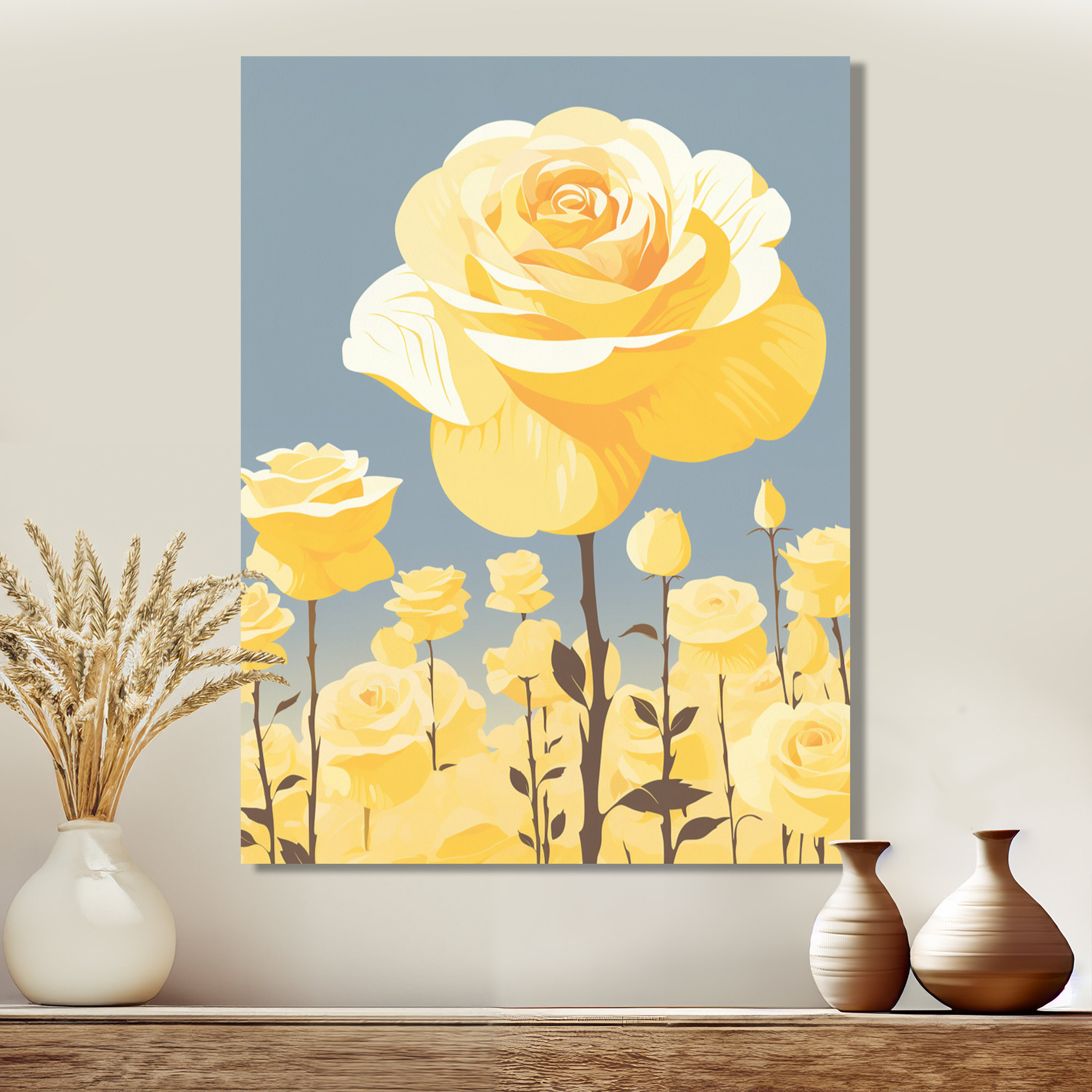 Winston Porter Yellow Rose Field Summer Sun - Roses Wall Art Decor ...