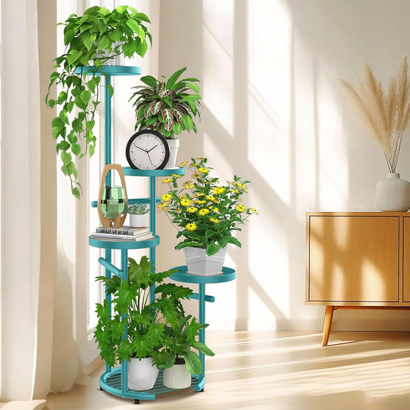 Support pour plante d'angle robuste à 5 niveaux, conception de table ronde, convient au salon, au balcon et au jardin à l'intérieur