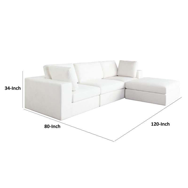 Ensemble de canapé modulaire 4 pièces Lipi, blanc brume, structure en bois massif 120 pouces
