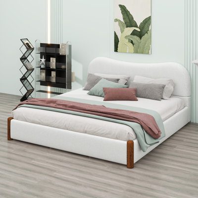 Structure de lit moderne tapissier avec pieds en bois