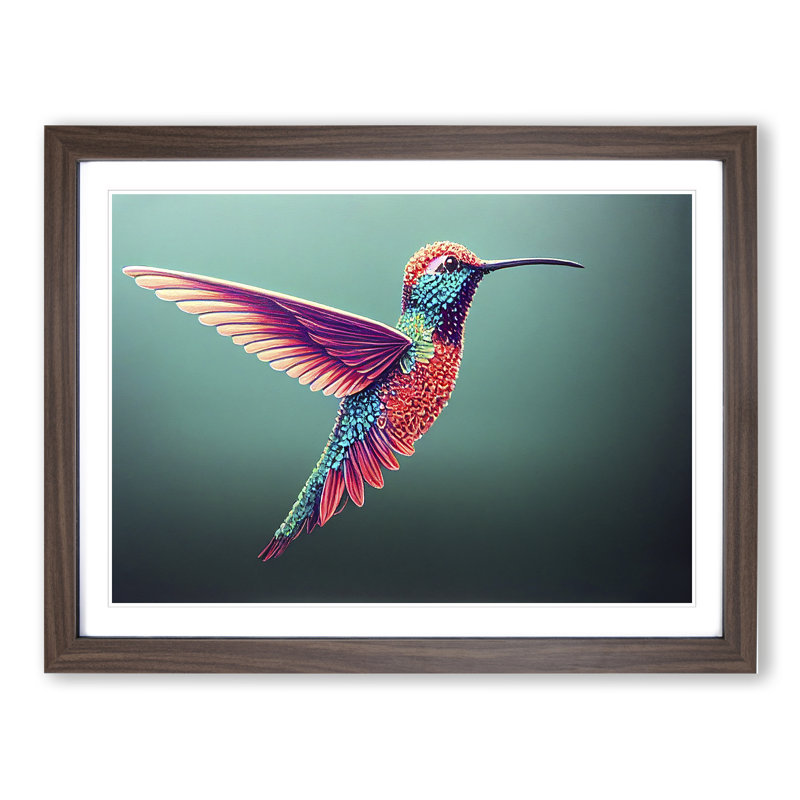Interesting Hummingbird - Framed Print, 46cm H x 64cm W x 2cm D, Walnut