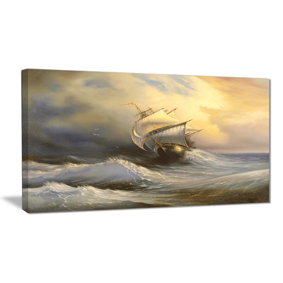 Vessel in Stormy Sea Seascape - Wrapped Canvas Print