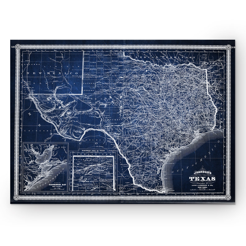 «Vintage Map Texas», reproduction d'impression sur toile, H 36 po x l 48 po x P 1,5 po
