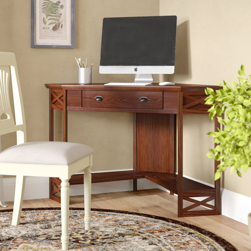 Moorton Corner Computer Desk Made with Solid Wood, Burnished Oak