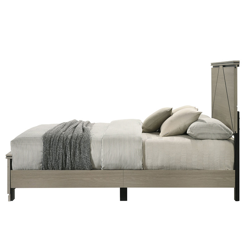 Lit de conception moderne avec tête de lit lumineuse à DEL et mobilier en bois gris