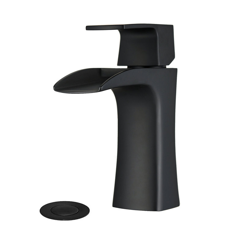 ADA Waterfall Bathroom Faucet - Single Handle Brass Faucet With Drain, 1-Hole, Matte Black