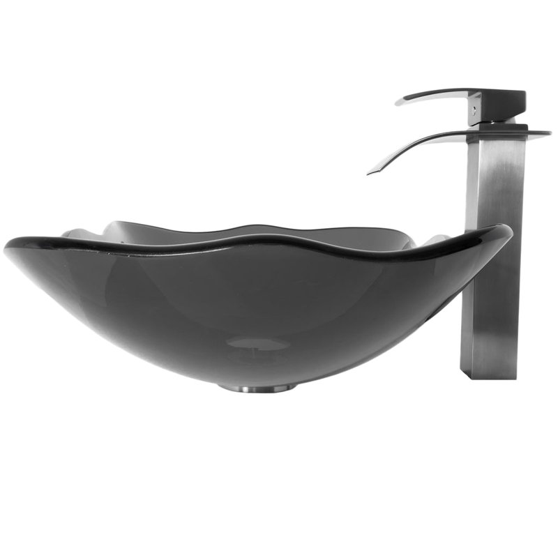 Novatto 15'' Glass Bathroom Sink with Faucet, Black,  Gun Metal