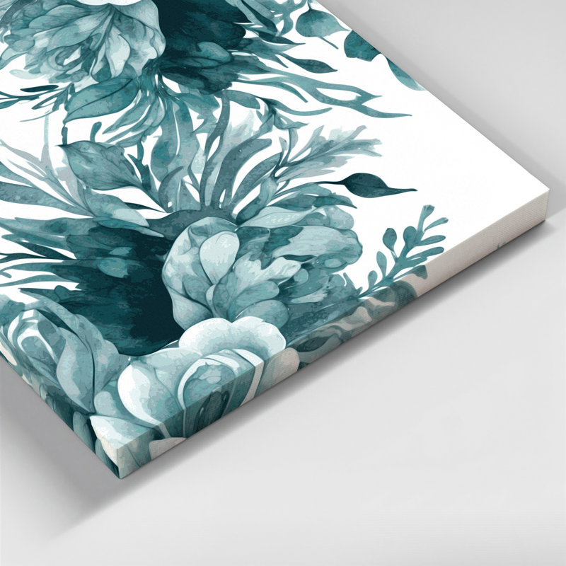 "Watercolor Floral 91", art mural sur toile verte, H 32 po x l 32 po