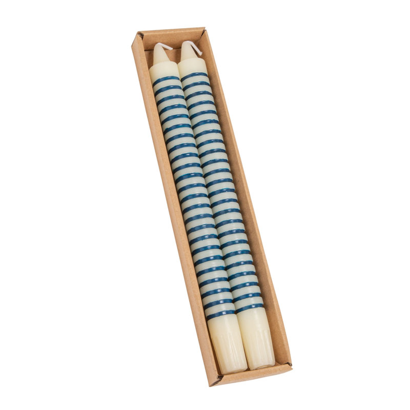 Unscented Horizontal-Striped Taper Candles In Box, Blue