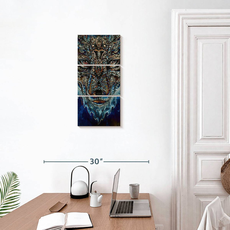 Loup bleu abstrait, H 27 po x l 12 po