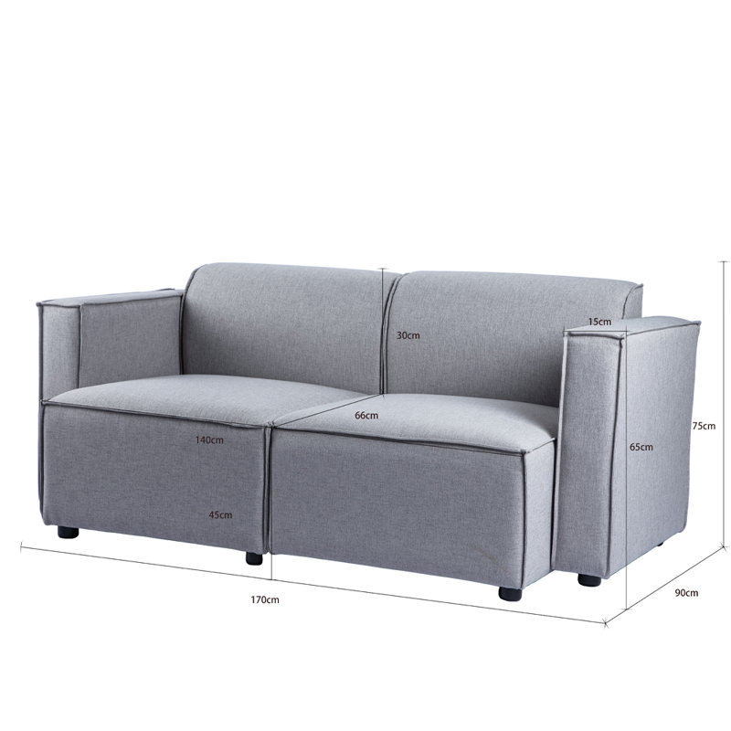 Ishah Module Sofa With 2 Ottoman Grey, 75cm H x 170cm W x 90cm D