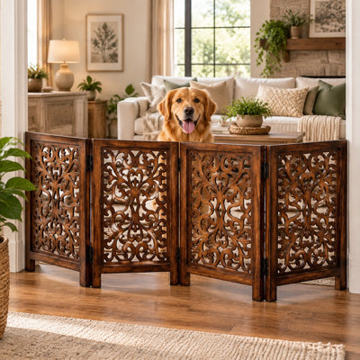 4-Panel Foldable Wooden Dog Gate