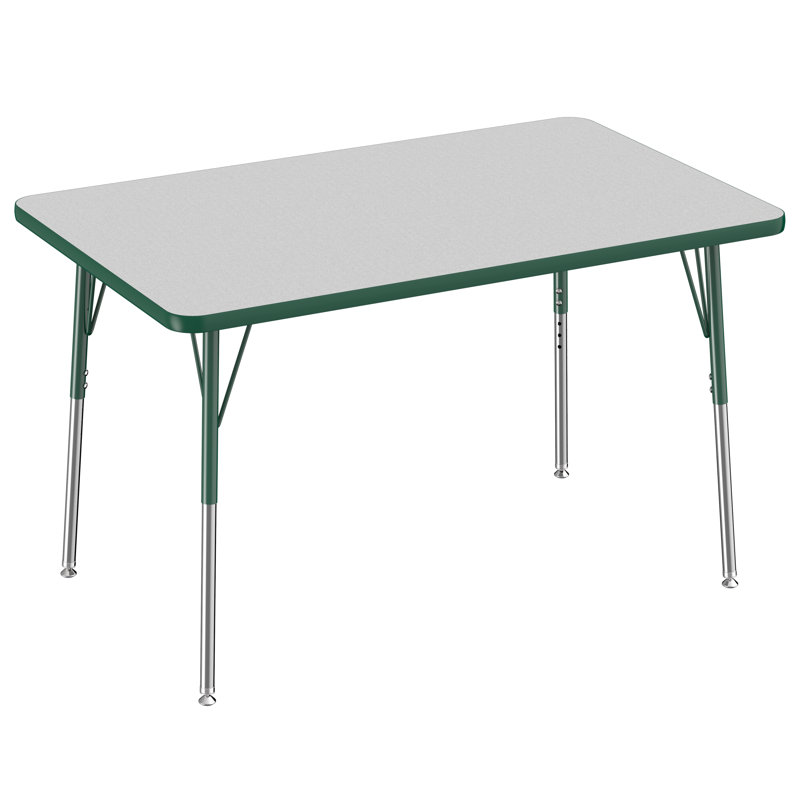 Table d'activité rectangulaire à hauteur réglable en forme de T, Gris/vert, 24 po x 48 po, Roulement pivotant standard