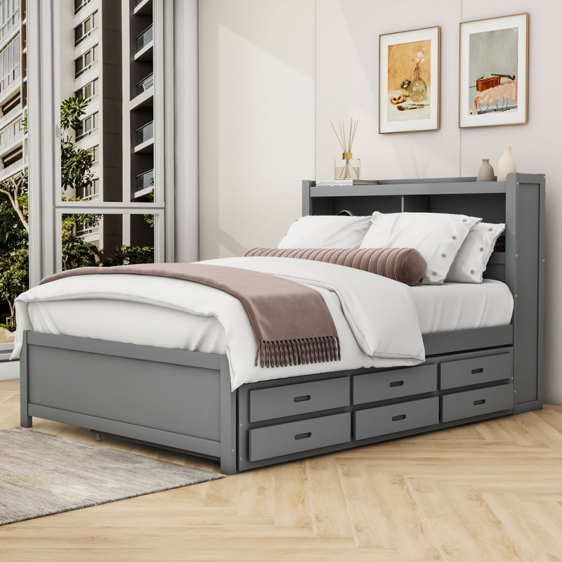 Lit plateforme avec rangement Caelib, gris