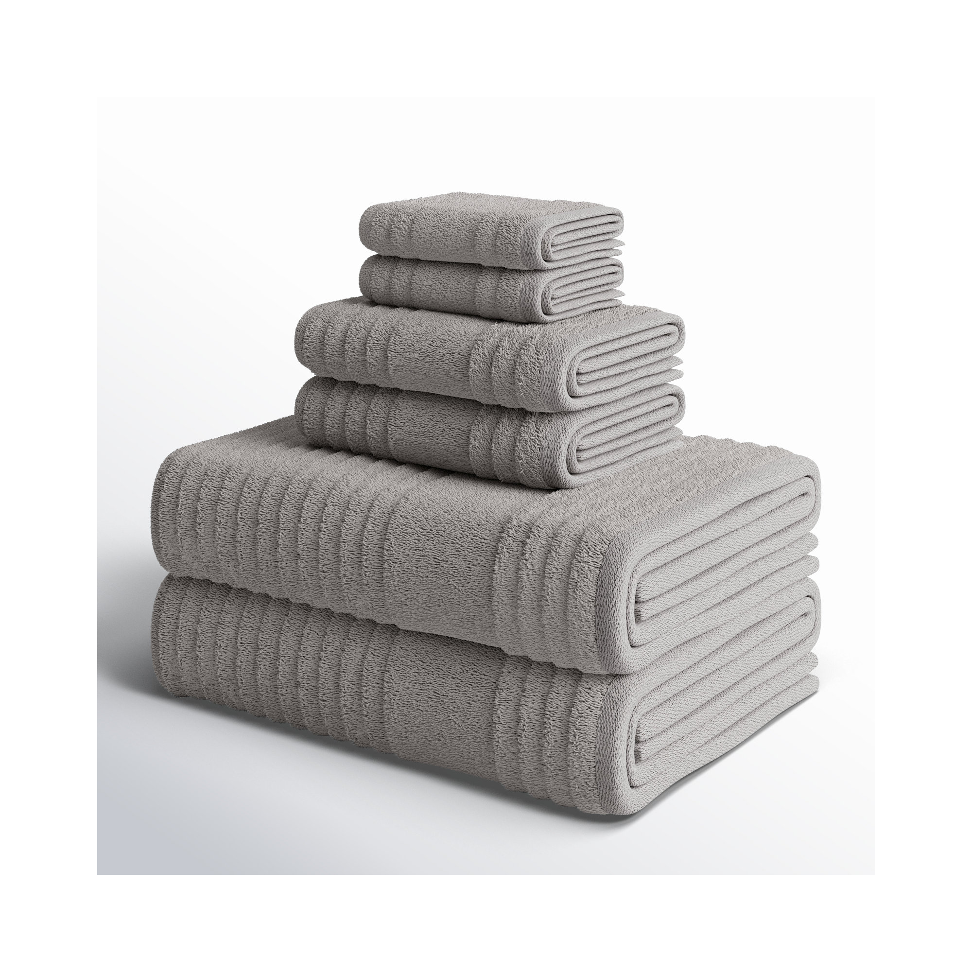 6 Piece Turkish Cotton Towel Set, Dolphin Gray