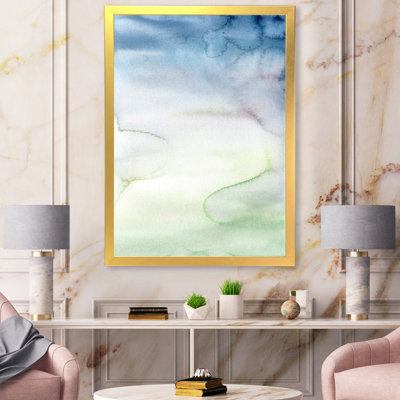 Pastel abstrait avec des taches bleu foncé, vertes et blanches - Peinture sur toile encadrée