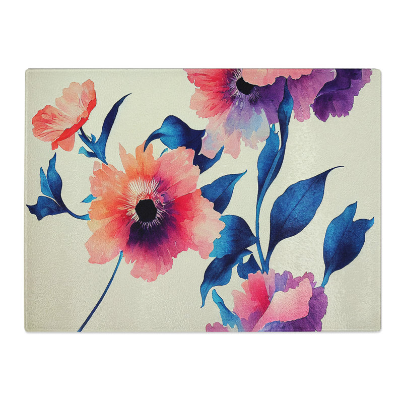 Precious Watercolour Flowers  Glass Chopping Board