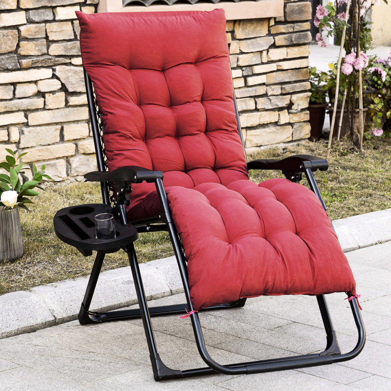 Chaise pliante inclinable avec coussin rembourré et plateau latéral, zéro gravité rouge pour des moments agréables en plein air, siège soutenu de 264 lb à l'intérieur, capacité