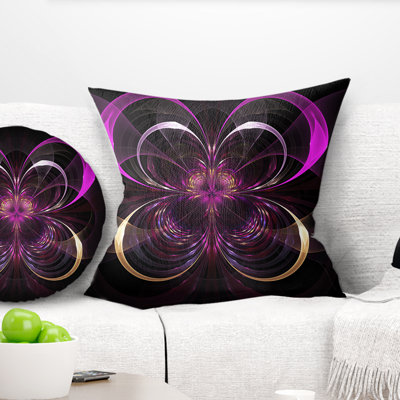 Fractal Purple Flower in Dark - Floral Printed Pillow