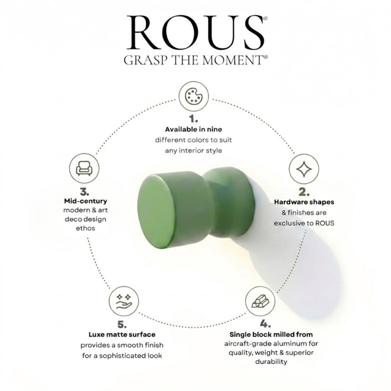 ROUS Harwdare Mid-Century Modern Hourglass Knob, Olive (Green)