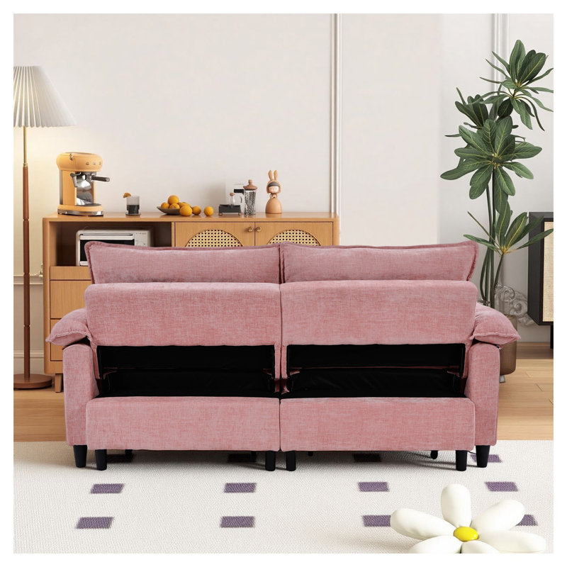Canapé-lit gigogne en velours rose de 185 cm avec matelas dissimulé, canapé-lit pour petits espaces