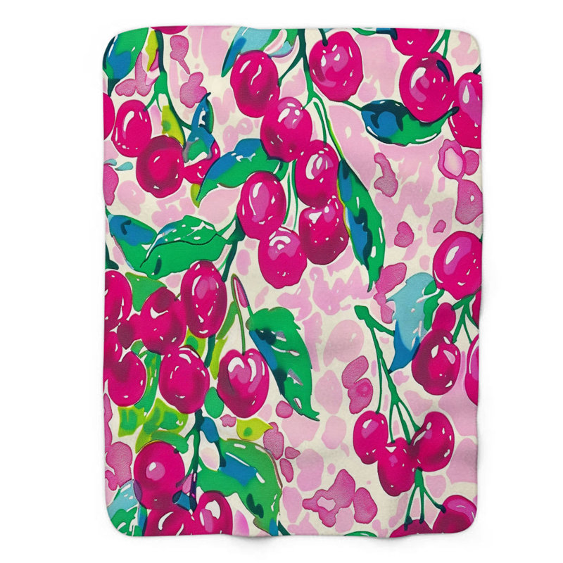 Subtile aquarelle cerises - couverture sherpa de qualité supérieure 1 pièce, L 50 po x L 60 po