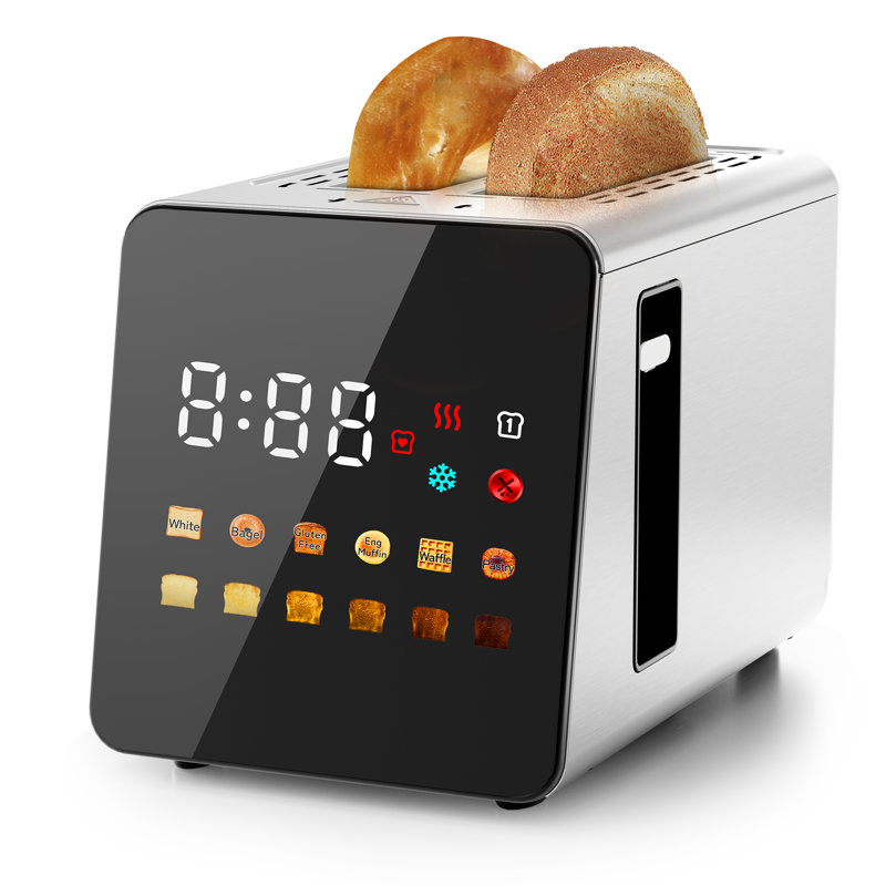 WHALL 2‑Slice Smart Toaster Touchscreen Control Stainless Steel Toaster with Bagel Defrost Reheat Cancel Functions 850W for Bread Muffin Waffle