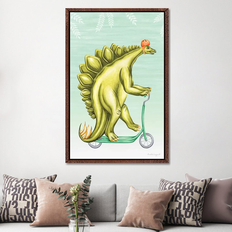 Stegosaurus On Scooter by Amélie Legault - Painting on Canvas, 152.4cm H x 101.6cm W x 3.81cm D