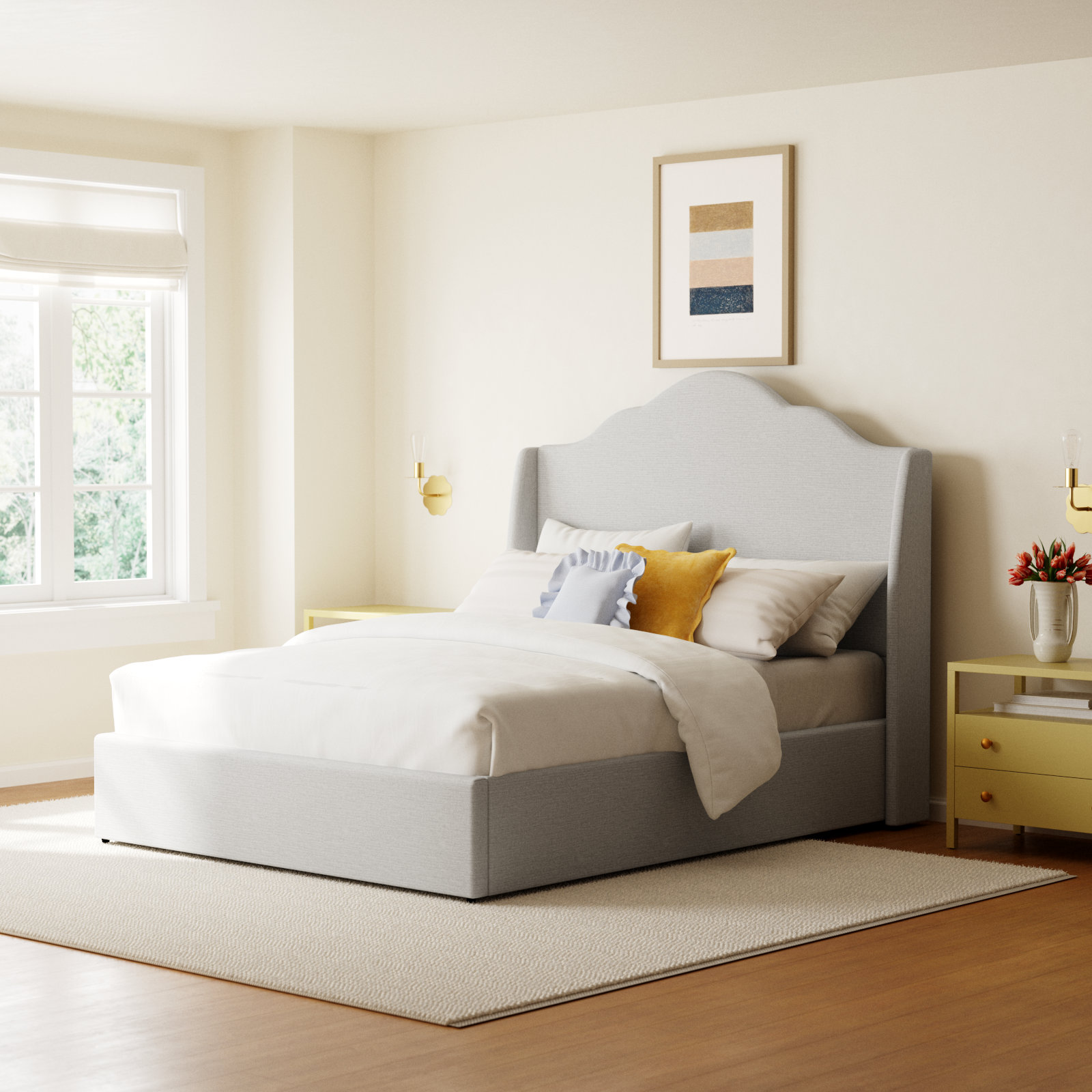 Evonna Upholstered Wingback Bed