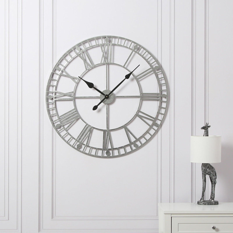 Elienor Iron Wall Clock, 80cm H x 80cm W x 4cm D, Silver