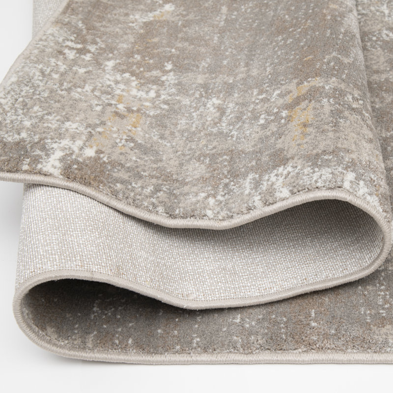 Fion Abstract Pumice Gray and Seashell Woven Area Rug and Runner, 5'3" x 7'7"