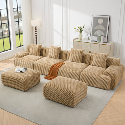 Canapé modulaire moderne en velours côtelé avec repose-pieds, aucun assemblage requis, modulaire pour le salon